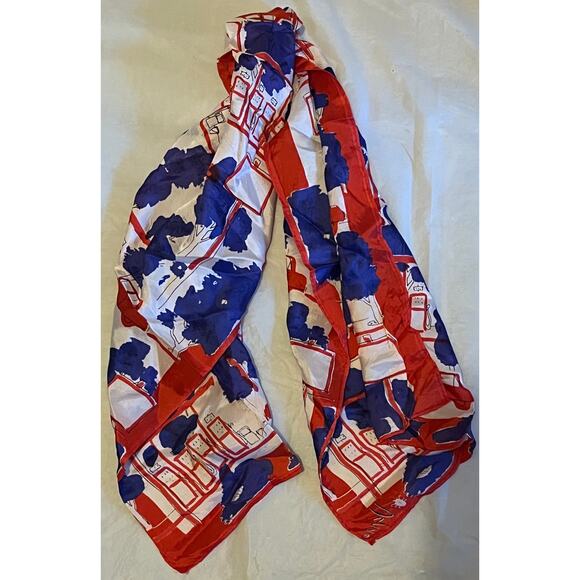 Vintage VERA Neumann Scarf ~ Ladybug Signed ~ Red & Blue ~ Cars ~ 14" x 43" - Picture 3 of 5